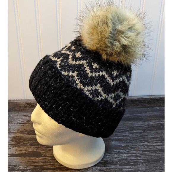 Women's Winter Fashion Hats with Pom Pom Top (set of 2) Brown/Black - Picture 2 of 7